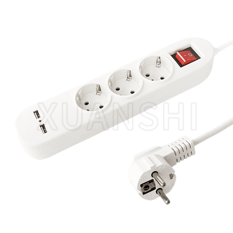 Multiprise européenne à 3 voies avec 2 ports USB et interrupteur JL-3,XS-XBDK30U